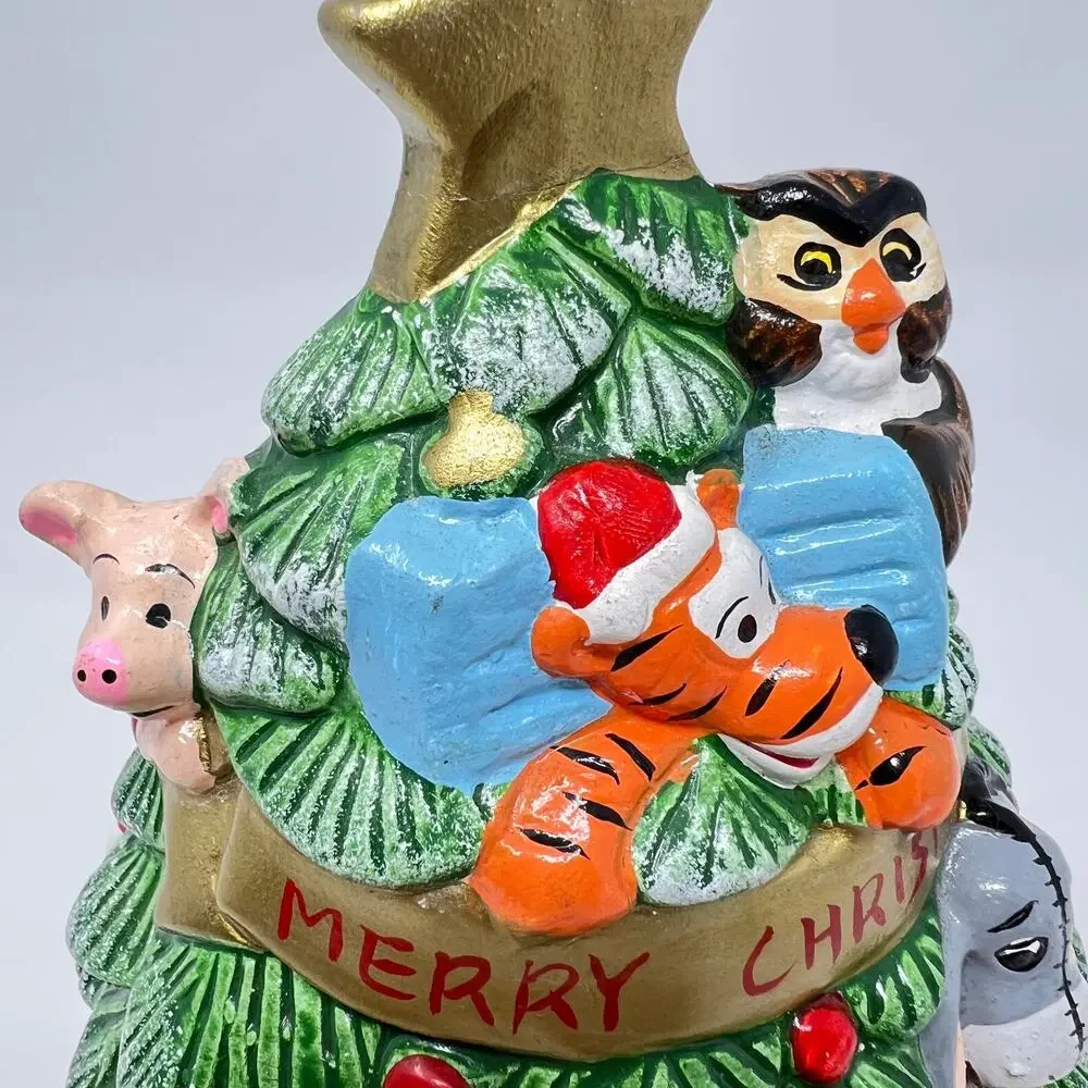 Vintage 70s Winnie the Pooh Ceramic Christmas Tree Music Box Walt Disney Taiwan